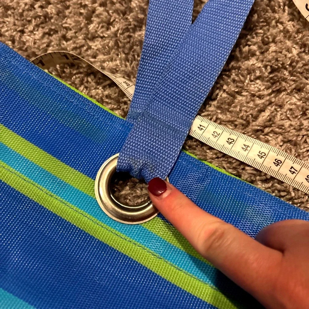 Blue‎ Striped Tote Bag with Silver Accents and Webbing Handles Cute